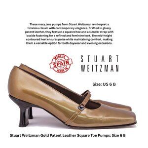 Stuart Weitzman Gold Patent Leather Square Toe Pumps: Size 6 B